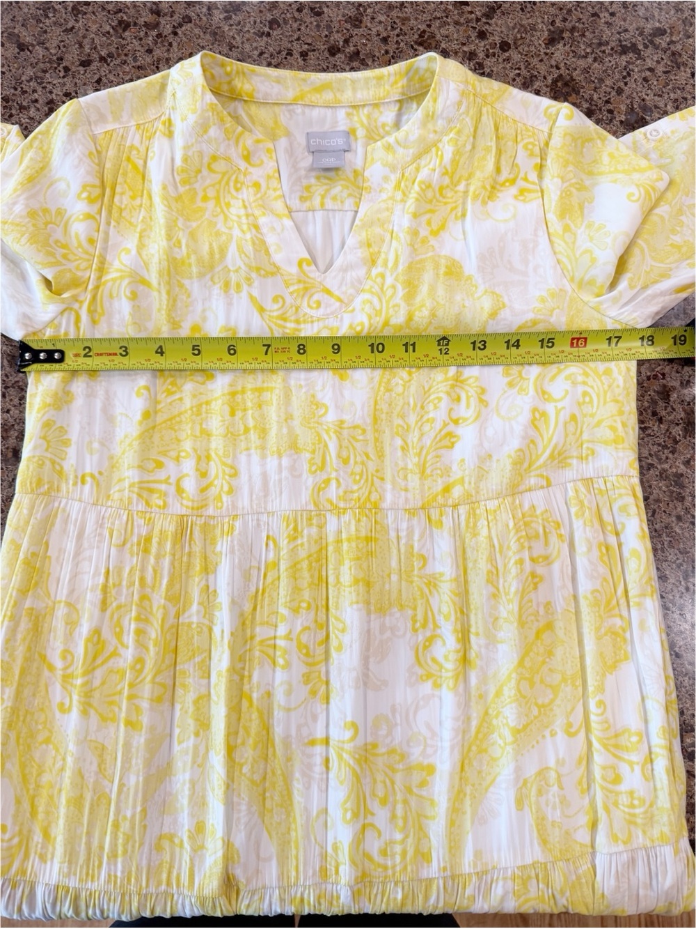 Chicos Tiered Sea Island Paisley Maxi Dress in Yellow Pineapple Size 00P (0/2P) - Picture 15 of 15